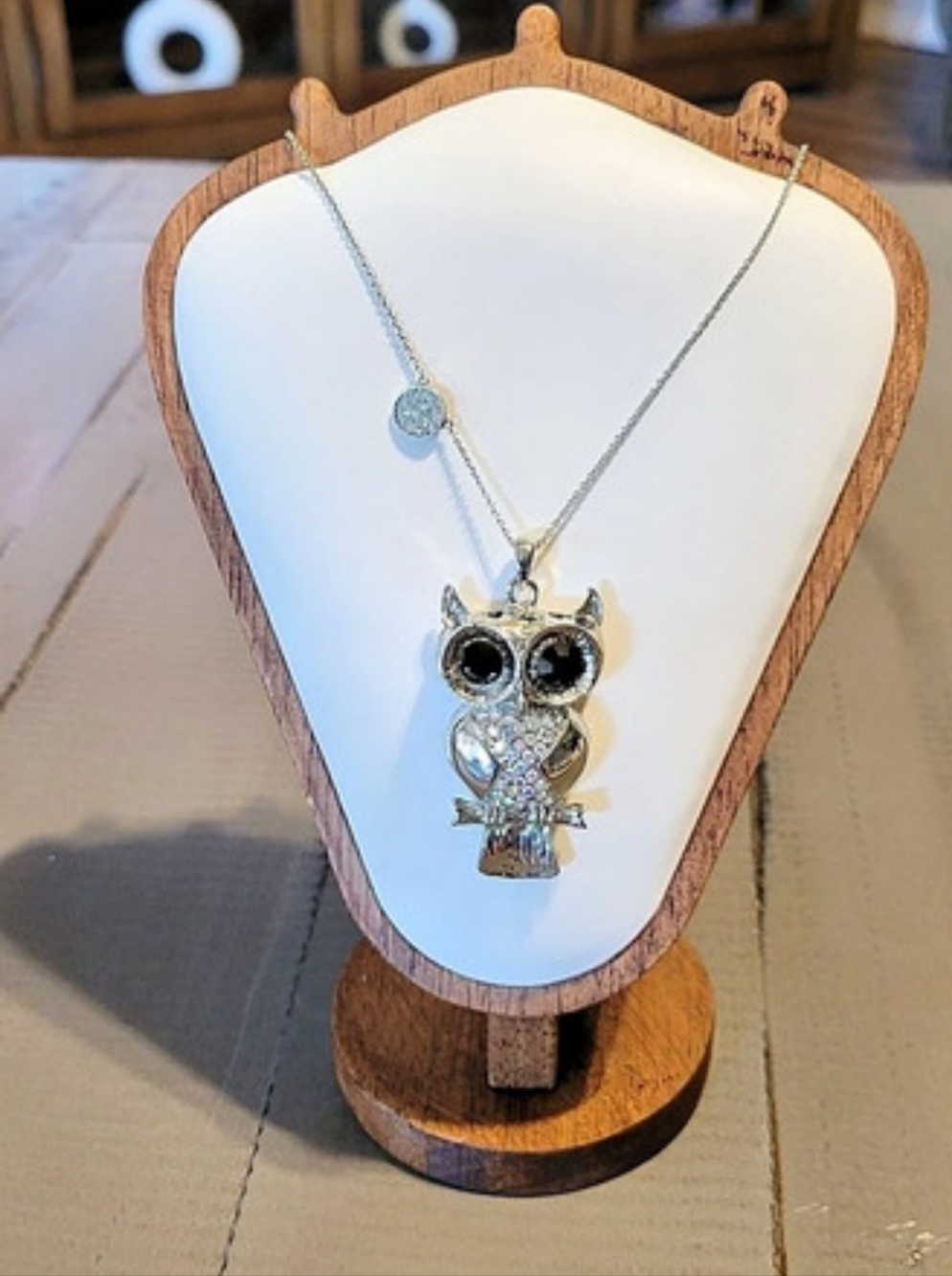 Owl Pendant Necklace in Silver & Black